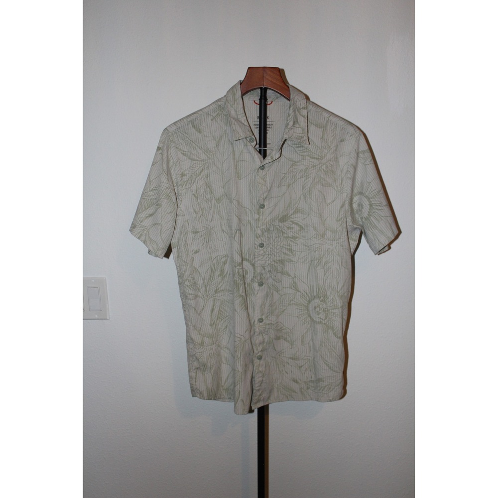 Roark Men's Sage Green Floral Perforated Ripstop Performance Button Up Shirt S